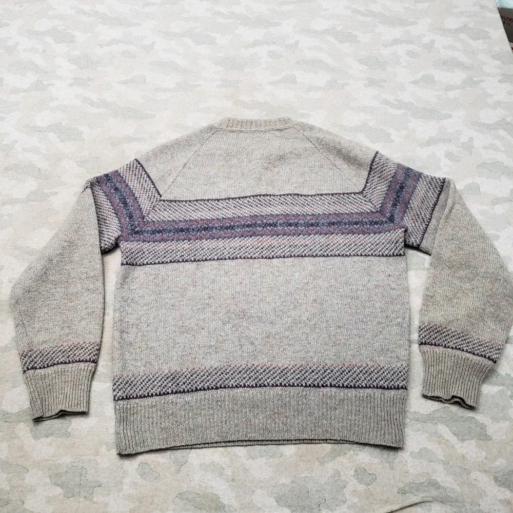 Vintage Jantzen Sweater Mens Large Gray Fair Isle Pullover Birds Eye Grandpa
